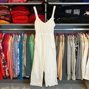 Nectar Clothing white eyelet sleeveless tie back lined cropped jumpsuit size S